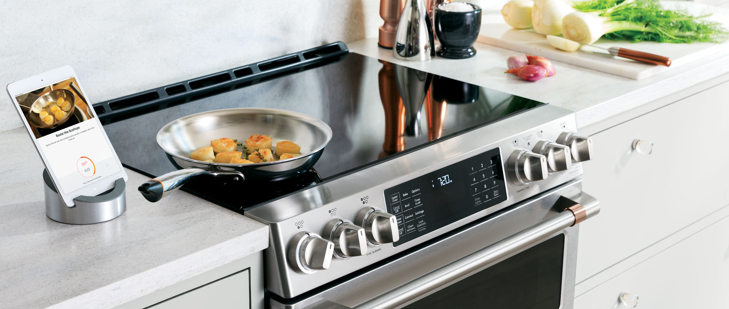 Cafe stainless steel induction range guided cooking
