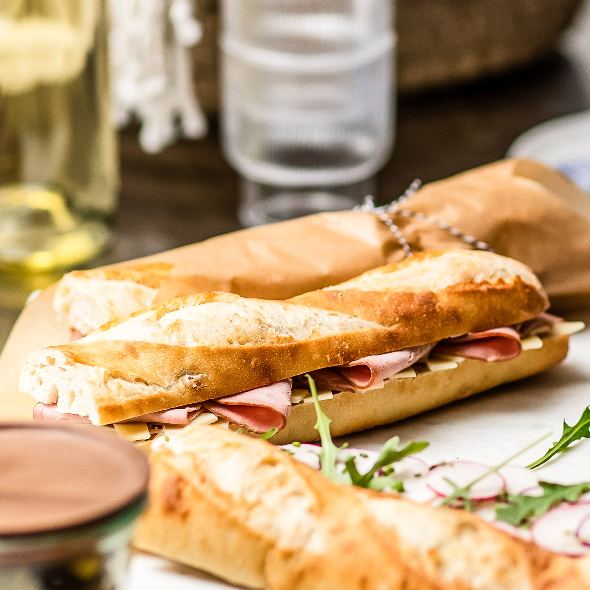 ham and cheese baguette sandwich