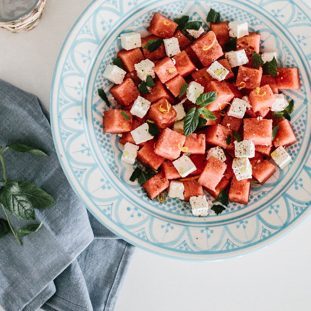 watermelon salad with feta and mint