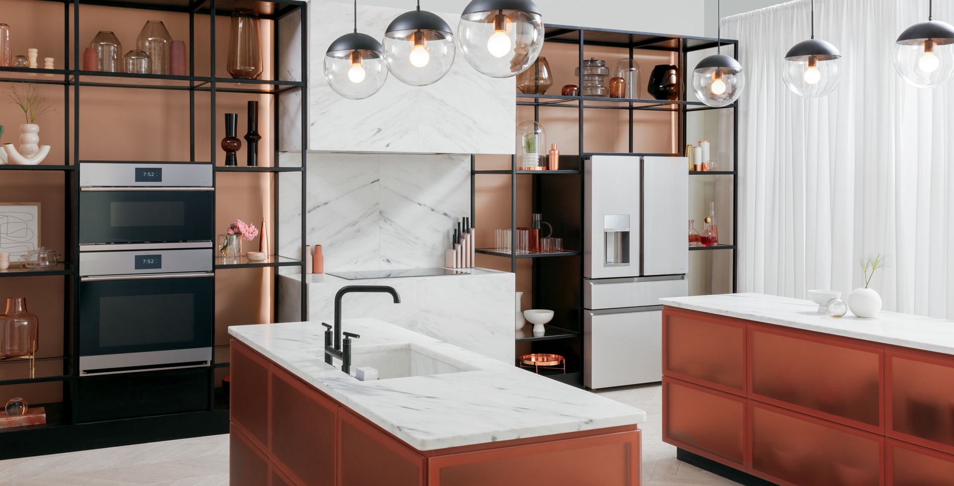 Modern Glass Kitchen Suite with open shelving
