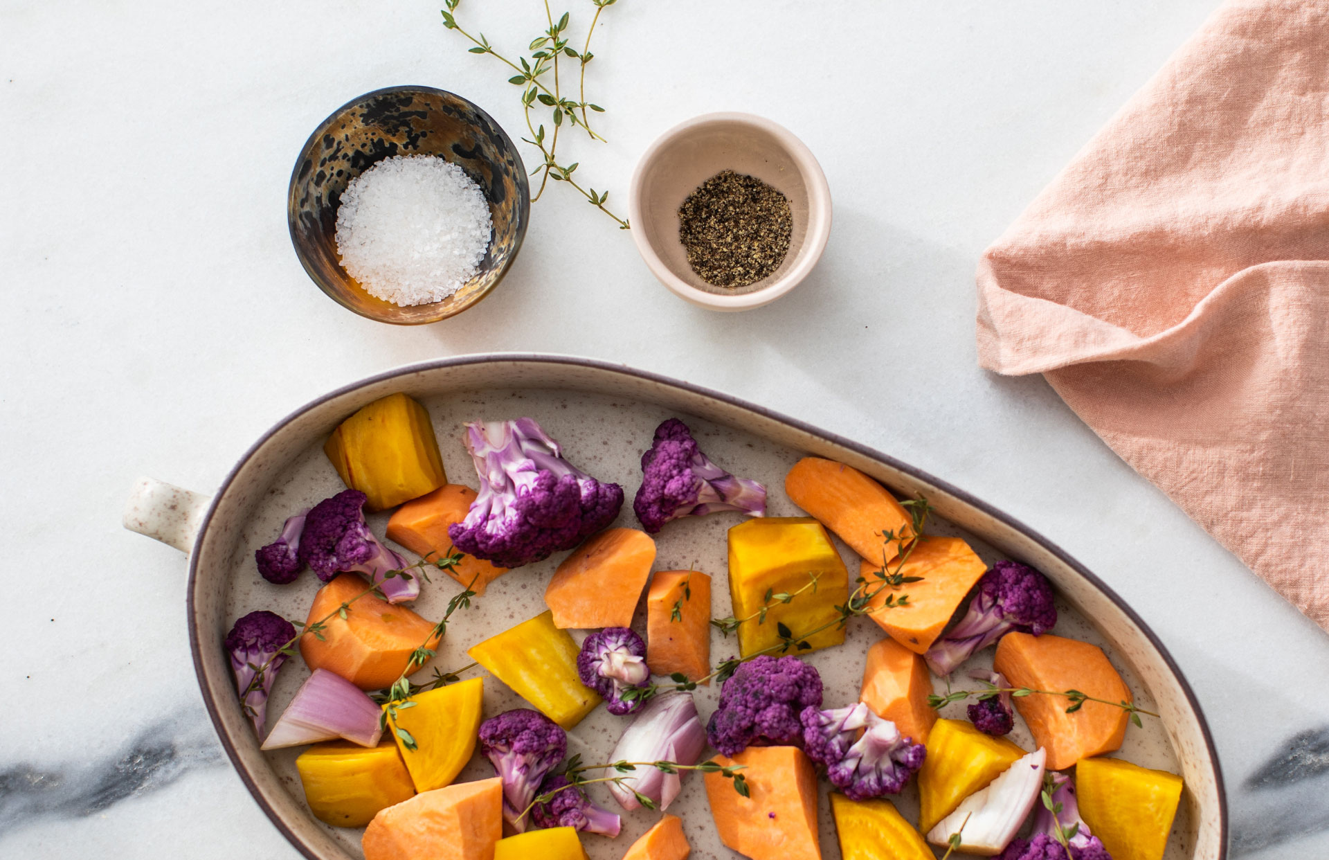 Colorful winter vegetables ready to be roasted