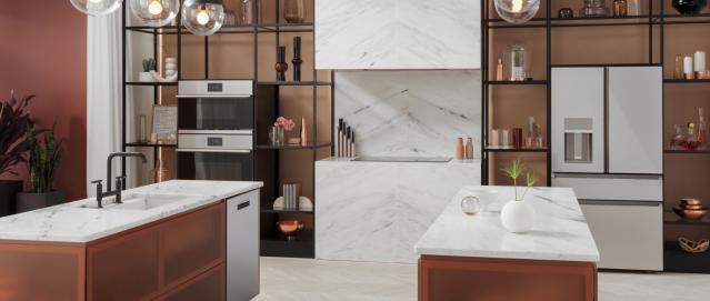 Cafe Edge of Modern Kitchen with Open Shelving