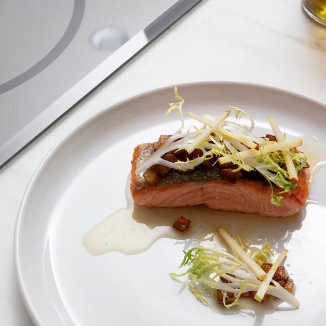 Salmon cooked with Hestan Cue on Induction cooktop