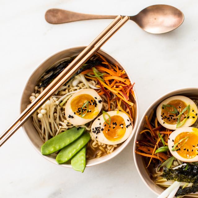 Two bowls of Miso Ramen on the countertop