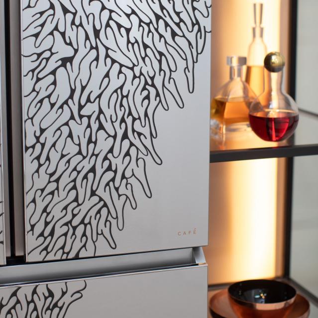 Line art on a Cafe Modern Glass Refrigerator