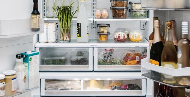 matte white refrigerator interior organized
