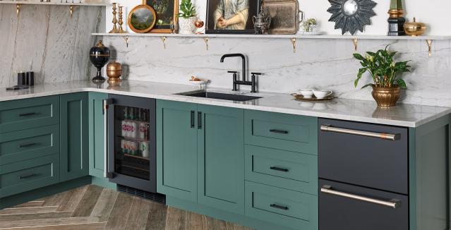 Matte Black Beverage Center in Kitchen